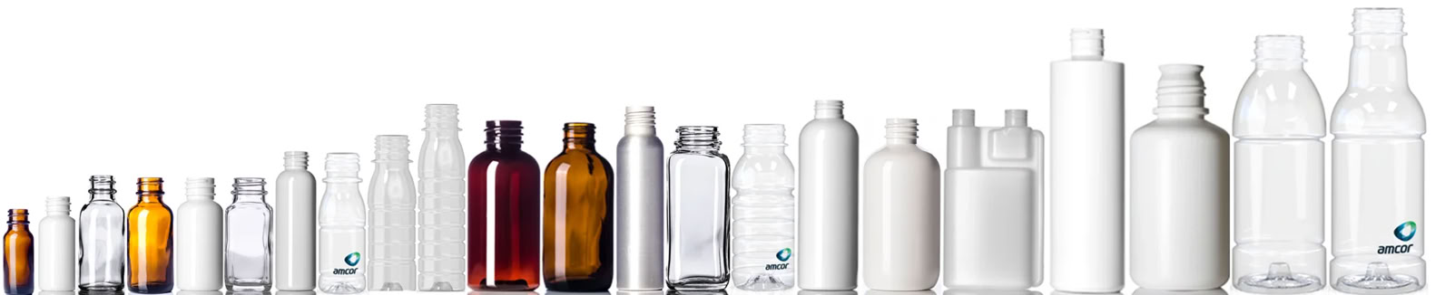 Glass and plastic bottles from 1oz to 64oz used for beverage co-packing at Nutrition Labs
